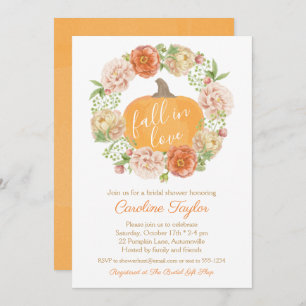 Pumpkin Floral Fall in Love Fall Bridal Shower Invitation