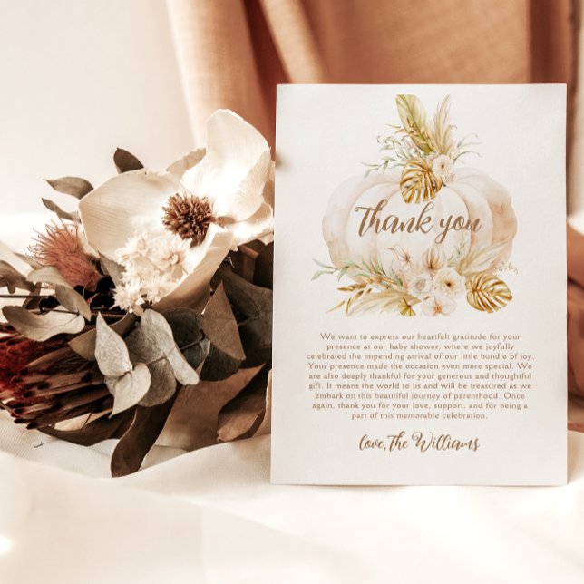 Pumpkin Floral Fall Neutral Baby Shower  Thank You Card (Creator Uploaded)