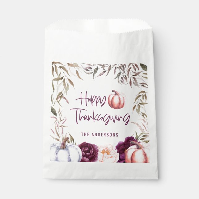 pumpkin floral fall thanksgiving party favour bag (Front)