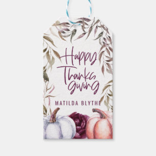 pumpkin floral fall thanksgiving party gift tags