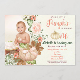 Pumpkin Floral First Birthday Rustic Invitation