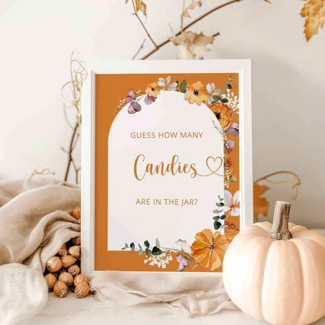 Pumpkin floral guess how many candies poster (Creator Uploaded)