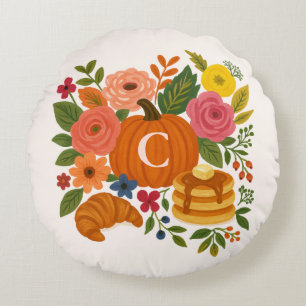 Pumpkin Floral Monogram Round Pillow Fall