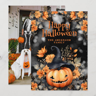 Pumpkin Floral Photo Happy Halloween Card