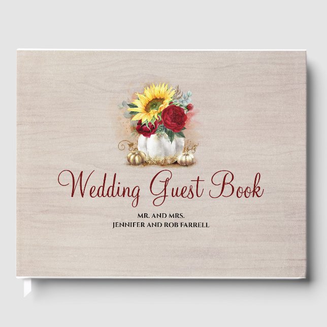Pumpkin Floral Vase Rustic Fall Wedding Guest Book (Front)