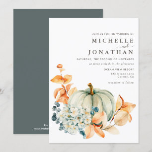 Pumpkin & Florals Wedding Invitation Fall Colours