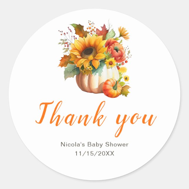 Pumpkin Flower Bouquet Baby Shower Classic Round Sticker (Front)