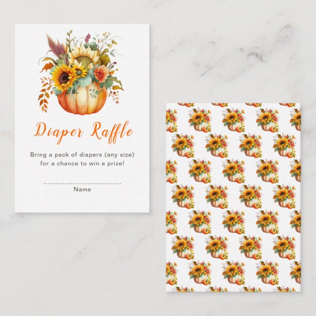 Pumpkin Flower Bouquet Baby Shower Diaper Raffle Enclosure Card (Front/Back)