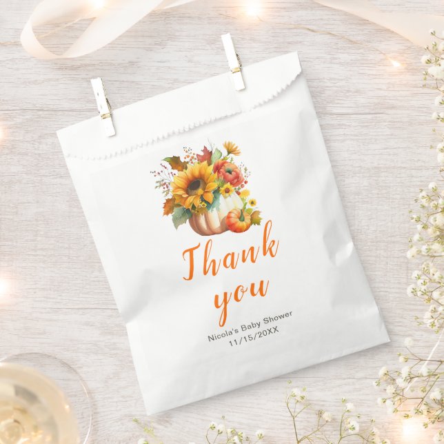 Pumpkin Flower Bouquet Baby Shower Favour Bag (Clipped)