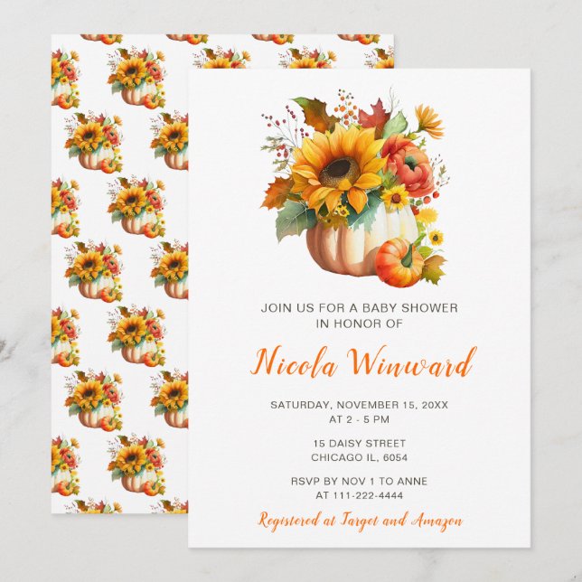 Pumpkin Flower Bouquet Baby Shower Invitation (Front/Back)