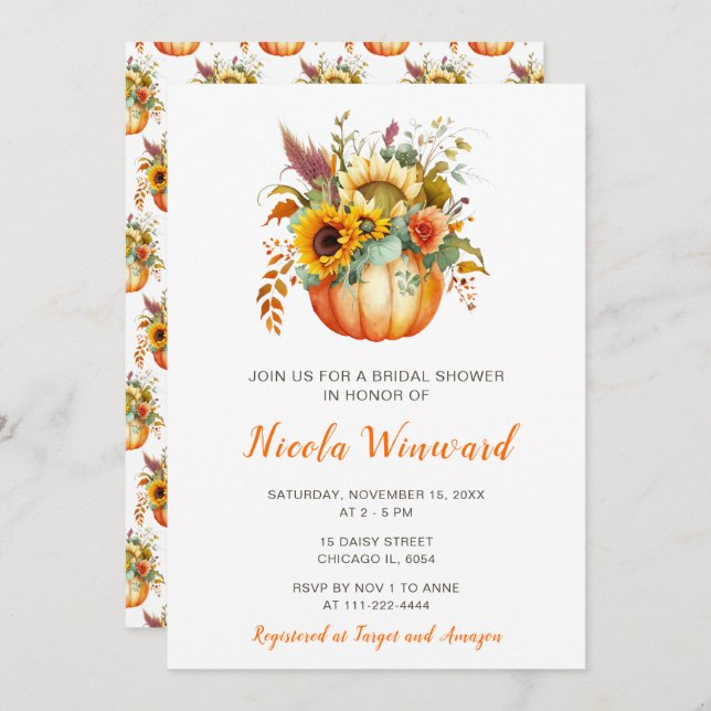 Pumpkin Flower Bouquet Bridal Shower Invitation (Front/Back)