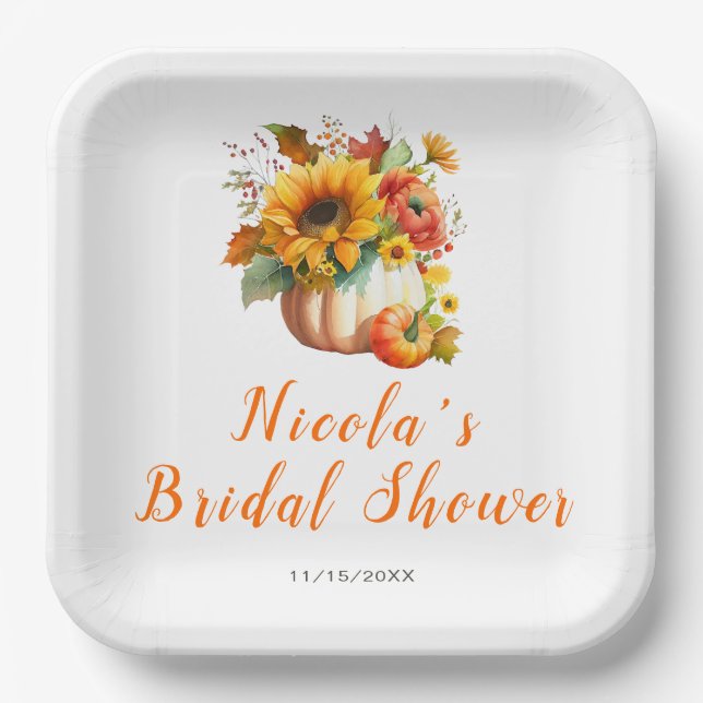 Pumpkin Flower Bouquet Bridal Shower Paper Plate (Front)