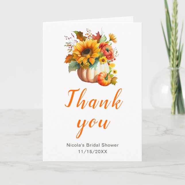 Pumpkin Flower Bouquet Bridal Shower Thank You Card (Front)