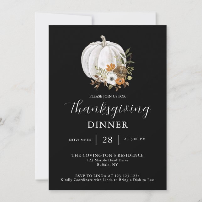 Pumpkin Flower Thanksgiving Dinner Invitation (Front)