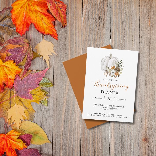 Pumpkin Flower Thanksgiving Dinner Invitation (Creator Uploaded)