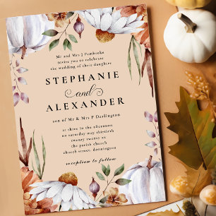 Pumpkin & Flower White & Beige Autumn Wedding  Invitation