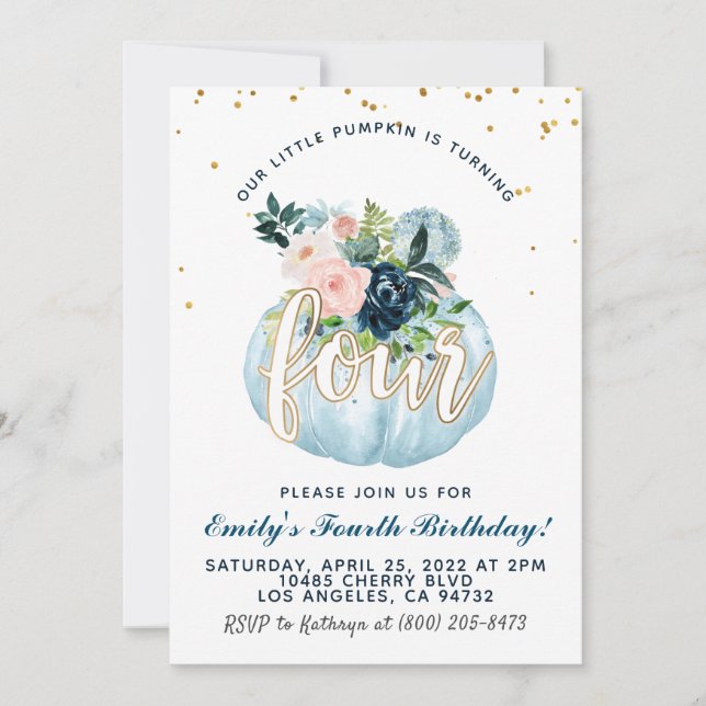 Pumpkin Fourth Birthday Invitation (Front)