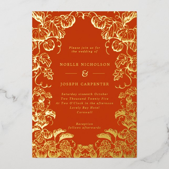 Pumpkin Frame Fall Wedding Burnt Orange & Gold (Front)