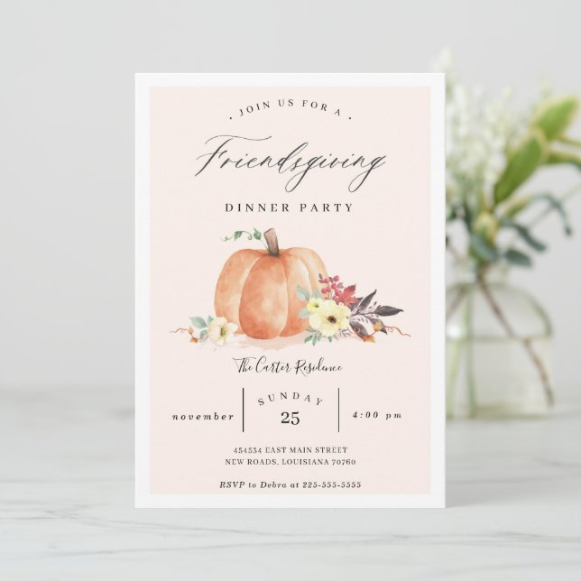 Pumpkin Friendsgiving Dinner Party Invitation (Standing Front)