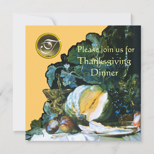 PUMPKIN ,FRUITS AND GLASSWARE Thanksgiving Dinner Invitation (Front)