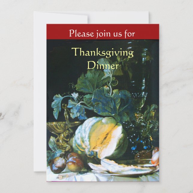 PUMPKIN , FRUITS AND GLASSWARE Thanksgiving Dinner Invitation (Front)