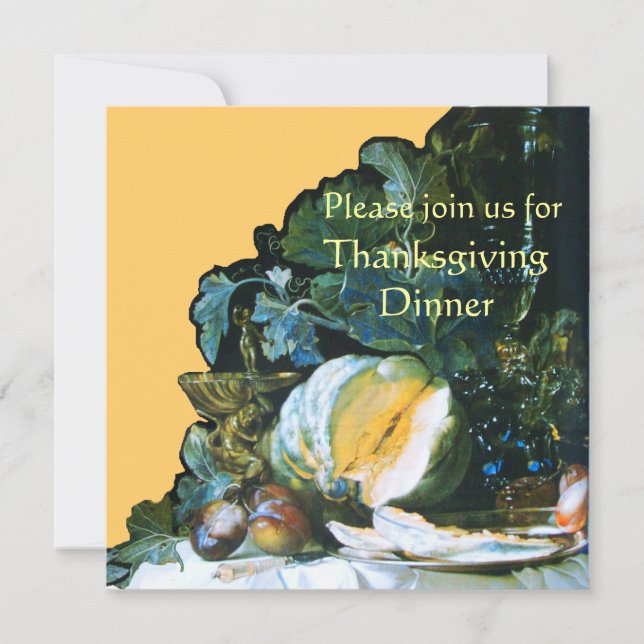 PUMPKIN ,FRUITS AND GLASSWARE Thanksgiving Dinner Invitation (Front)
