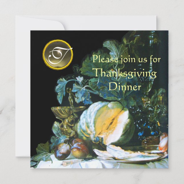 PUMPKIN ,FRUITS AND GLASSWARE Thanksgiving Dinner Invitation (Front)