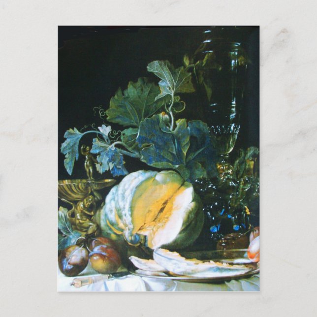 PUMPKIN ,FRUITS AND GLASSWARE Thanksgiving Holiday Postcard (Front)