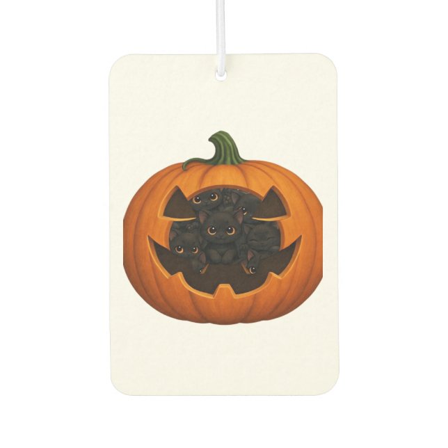 Pumpkin Full of Kittens - Cute Black Cat Halloween Air Freshener (Front)