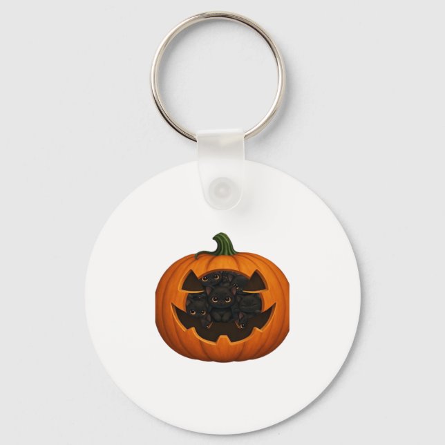 Pumpkin Full of Kittens - Cute Black Cat Halloween Keychain (Front)