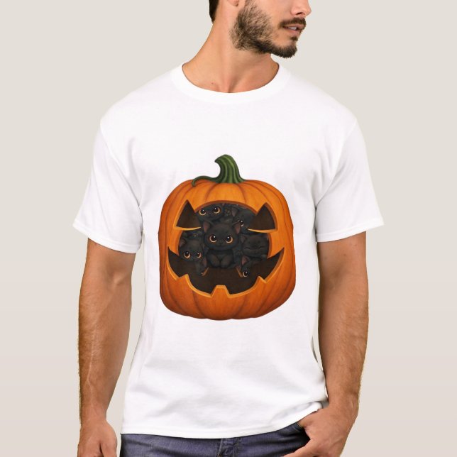 Pumpkin Full of Kittens - Cute Black Cat Halloween T-Shirt (Front)