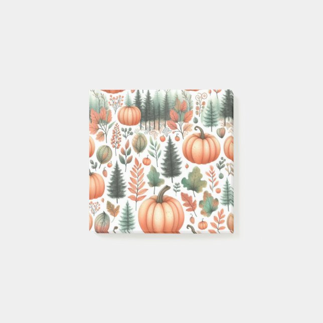 Pumpkin Fun Autumn Thanksgiving Orange Fall Leaves Post-it Notes (Front)