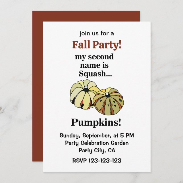Pumpkin Funny Fall Party Invitation (Front/Back)