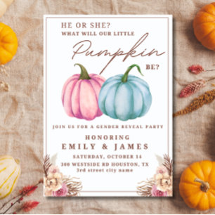 Pumpkin Gender Reveal Boy or Girl He Or She Invitation