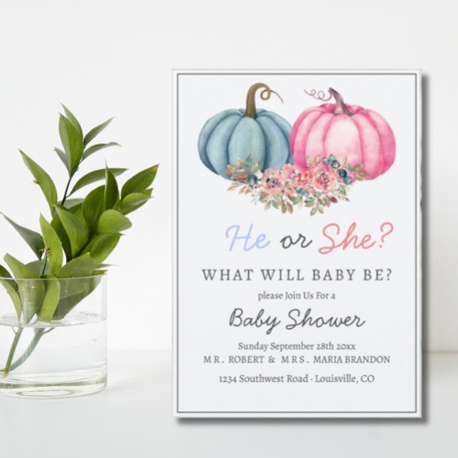 Pumpkin Gender Reveal Invitation Boy or Girl  (Creator Uploaded)