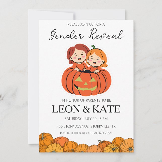 pumpkin gender reveal invitations (Front)