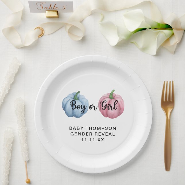 Pumpkin gender reveal paper plate (Wedding)