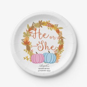 Pumpkin Gender Reveal Party Paper Plates