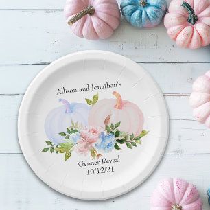 Pumpkin Gender reveal Pink Blue Autumn Custom Paper Plate