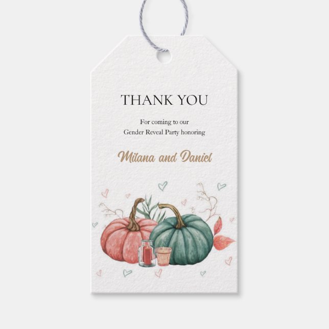 Pumpkin Gender Reveal Thank You Favour Tag (Front)
