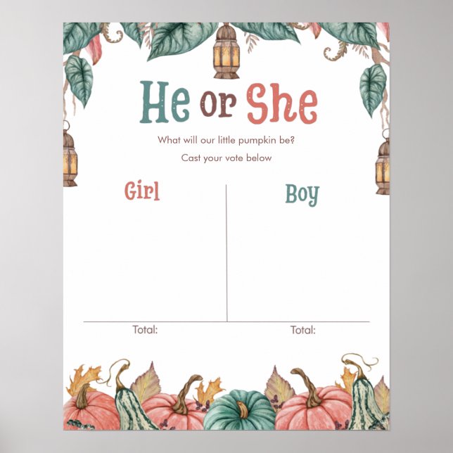 Pumpkin Gender Reveal Voting Sign Board Poster (Front)