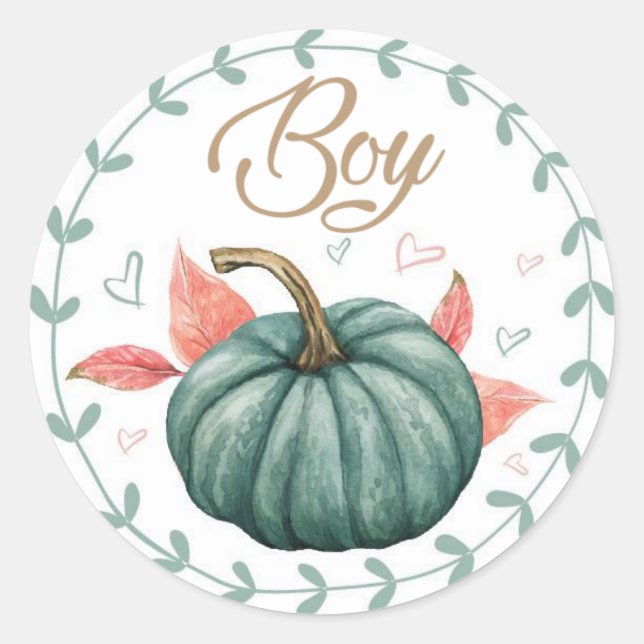 Pumpkin Gender Team Boy Reveal Stickers  (Front)