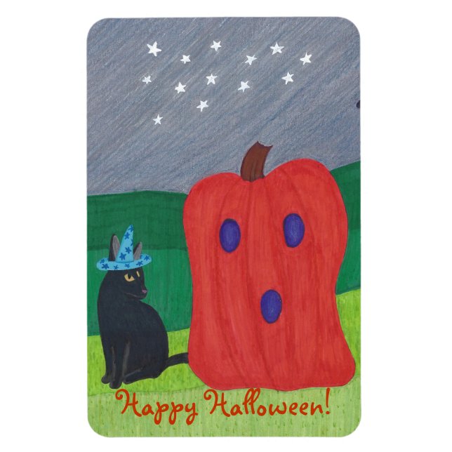 Pumpkin Ghost and Wizard Cat Halloween Magnets (Vertical)