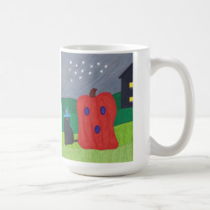 Pumpkin Ghost and Wizard Cat Halloween Mugs