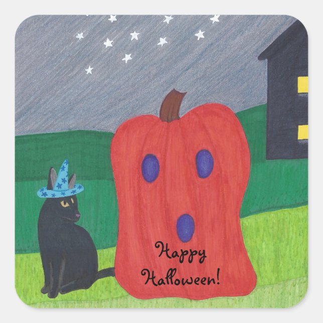 Pumpkin Ghost and Wizard Cat Halloween Stickers (Front)