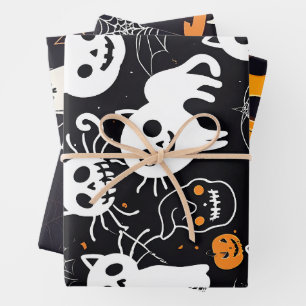 Pumpkin Ghost Black Cat Halloween Wrapping Paper