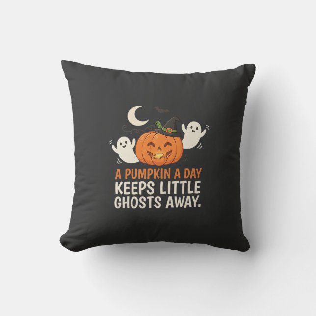 Pumpkin Ghost Halloween Quote Design_1 Throw Pillow (Front)