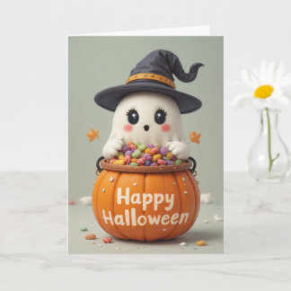 Pumpkin Ghost Halloween Sweet Ghostly Greetings Card