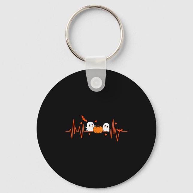 Pumpkin Ghost Heartbeat Ekg Halloween Ecg Tech Car Keychain (Front)
