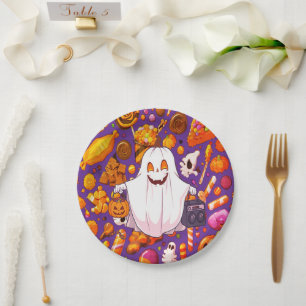 Pumpkin Ghost Pattern Cute Halloween Paper Plate